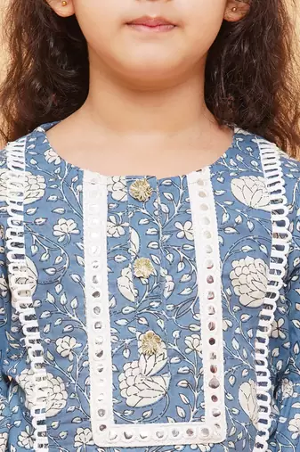 Blue Printed Cotton Kurta Set