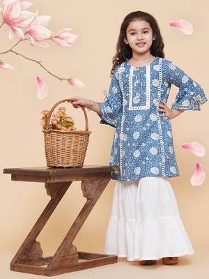 Blue Printed Cotton Kurta Set 5