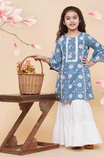 Blue Printed Cotton Kurta Set