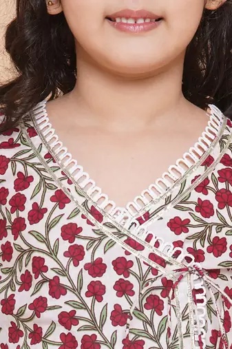 White Printed Pure Cotton Kurta Set