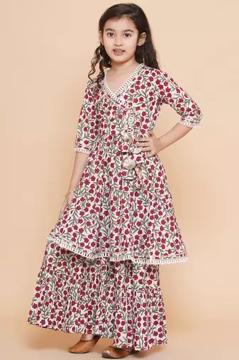 White Printed Pure Cotton Kurta Set