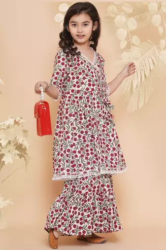 White Printed Pure Cotton Kurta Set