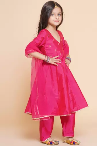 Blue Embroidered Poly Silk Kurta Set