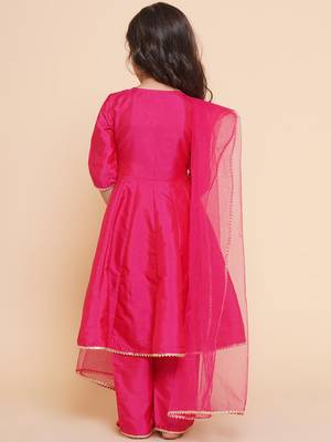 Blue Embroidered Poly Silk Kurta Set 5