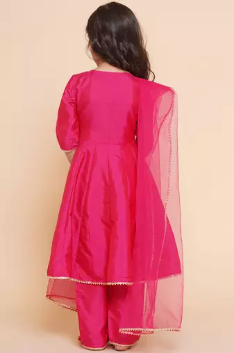 Blue Embroidered Poly Silk Kurta Set