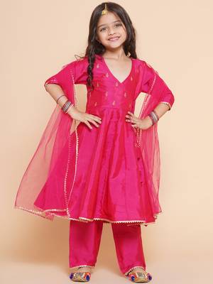 Blue Embroidered Poly Silk Kurta Set 6