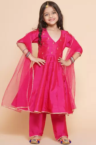 Blue Embroidered Poly Silk Kurta Set