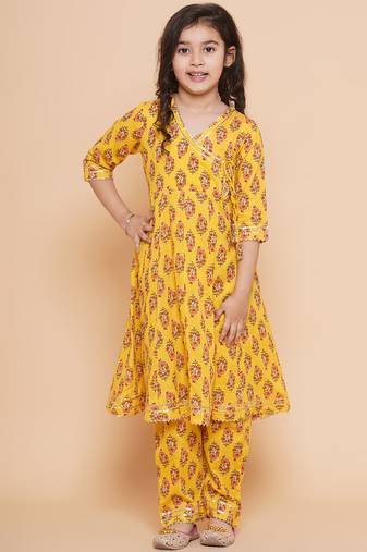 Yellow Printed Pure Cotton Kurta Set