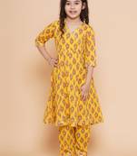 Yellow Printed Pure Cotton Kurta Set