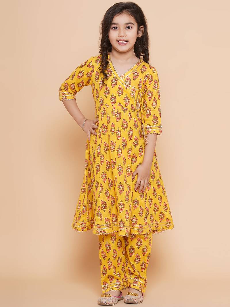 Yellow Printed Pure Cotton Kurta Set