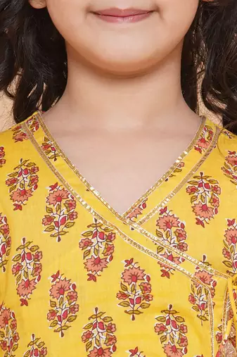 Yellow Printed Pure Cotton Kurta Set