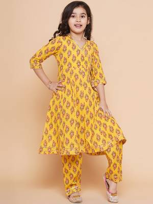 Yellow Printed Pure Cotton Kurta Set 3