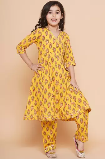 Yellow Printed Pure Cotton Kurta Set