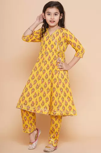 Yellow Printed Pure Cotton Kurta Set