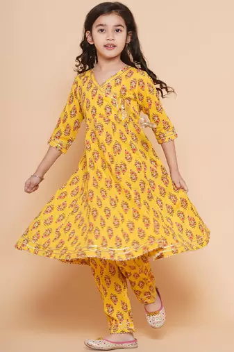 Yellow Printed Pure Cotton Kurta Set