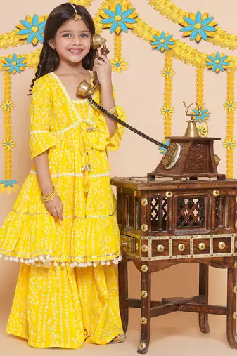 Yellow Printed Pure Cotton Kurta Set