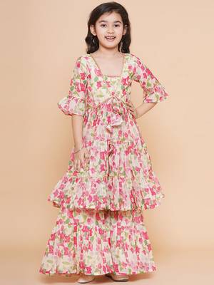 Cream Printed Silk Kurta Set 1