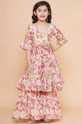 Cream Printed Silk Kurta Set