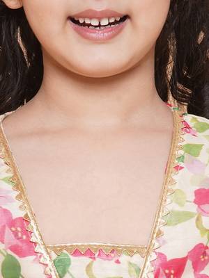 Cream Printed Silk Kurta Set 2