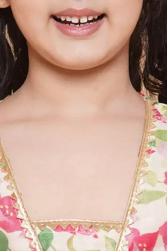 Cream Printed Silk Kurta Set