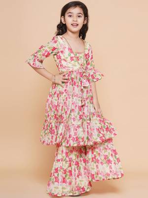 Cream Printed Silk Kurta Set 3