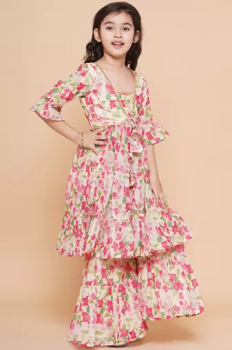 Cream Printed Silk Kurta Set