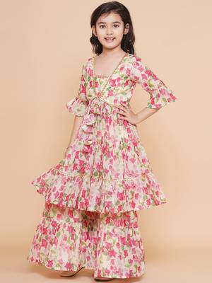 Cream Printed Silk Kurta Set 4