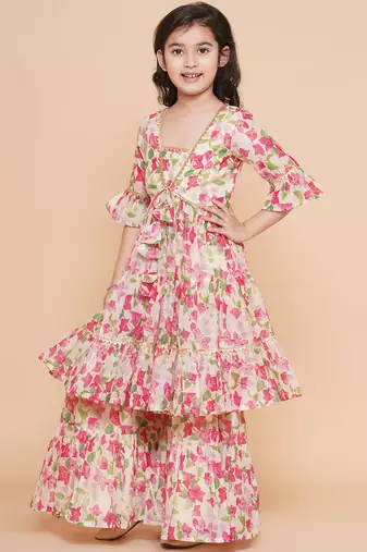 Cream Printed Silk Kurta Set