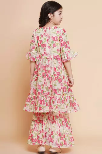Cream Printed Silk Kurta Set