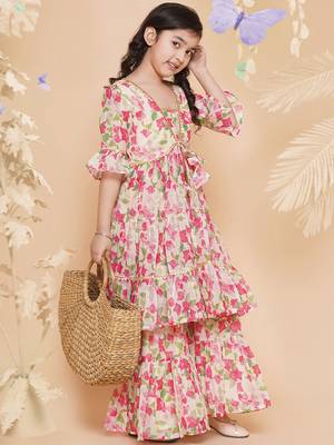Cream Printed Silk Kurta Set 6