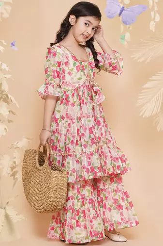 Cream Printed Silk Kurta Set