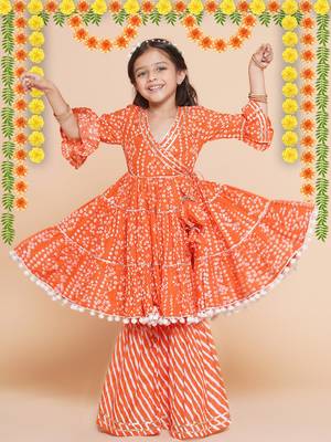 Orange Printed Pure Cotton Kurta Set 1