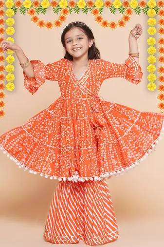 Orange Printed Pure Cotton Kurta Set