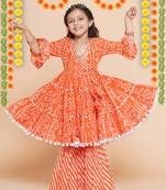 Orange Printed Pure Cotton Kurta Set