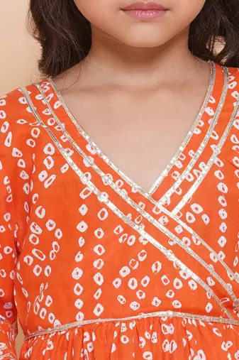 Orange Printed Pure Cotton Kurta Set