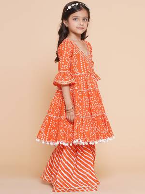 Orange Printed Pure Cotton Kurta Set 3