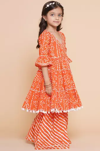 Orange Printed Pure Cotton Kurta Set