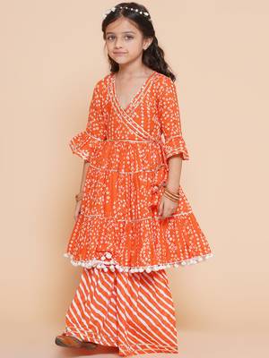 Orange Printed Pure Cotton Kurta Set 4