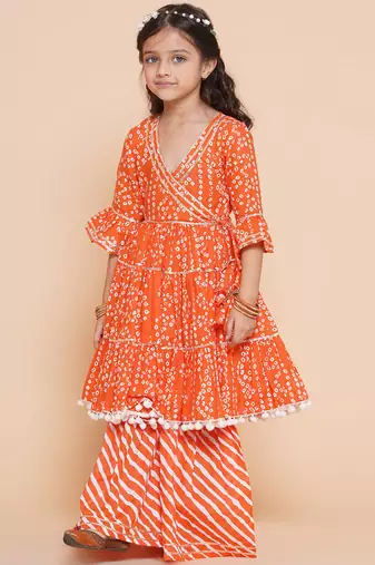 Orange Printed Pure Cotton Kurta Set