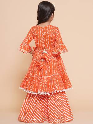 Orange Printed Pure Cotton Kurta Set 5