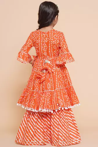 Orange Printed Pure Cotton Kurta Set
