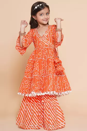 Orange Printed Pure Cotton Kurta Set