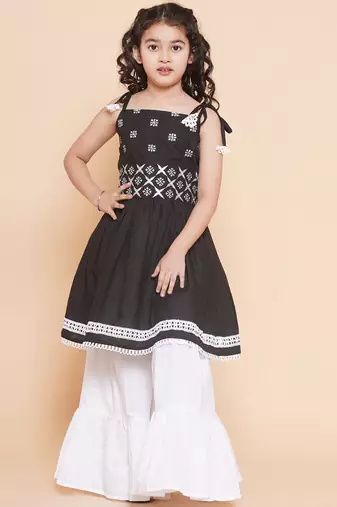 Black Embroidered Pure Cotton Kurta Set