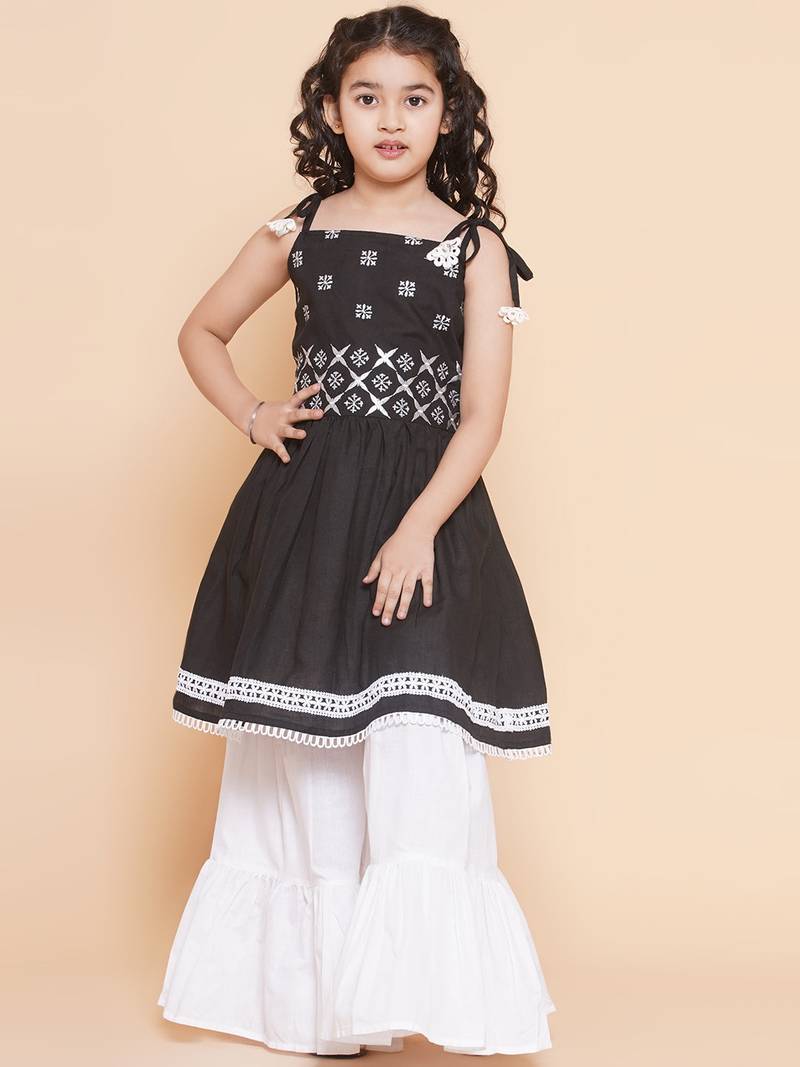 Black Embroidered Pure Cotton Kurta Set