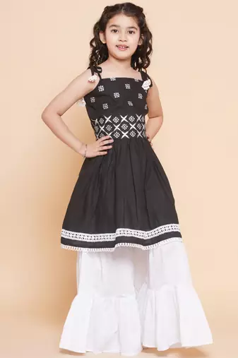 Black Embroidered Pure Cotton Kurta Set