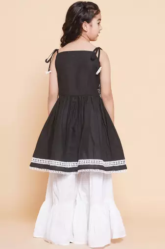 Black Embroidered Pure Cotton Kurta Set
