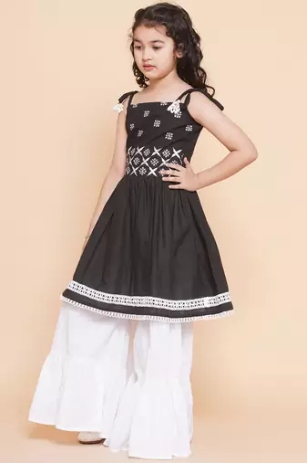 Black Embroidered Pure Cotton Kurta Set