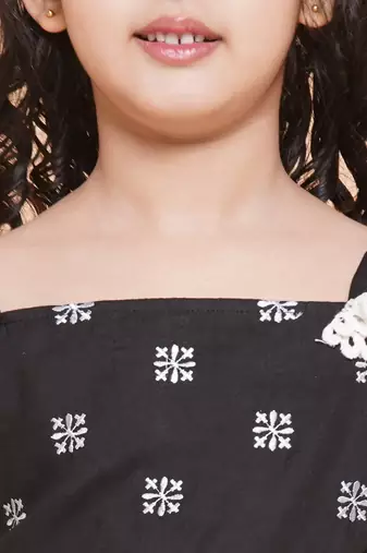 Black Embroidered Pure Cotton Kurta Set