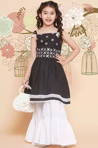 Black Embroidered Pure Cotton Kurta Set