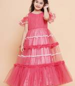 Pink Solid Net Fit & Flare Dress